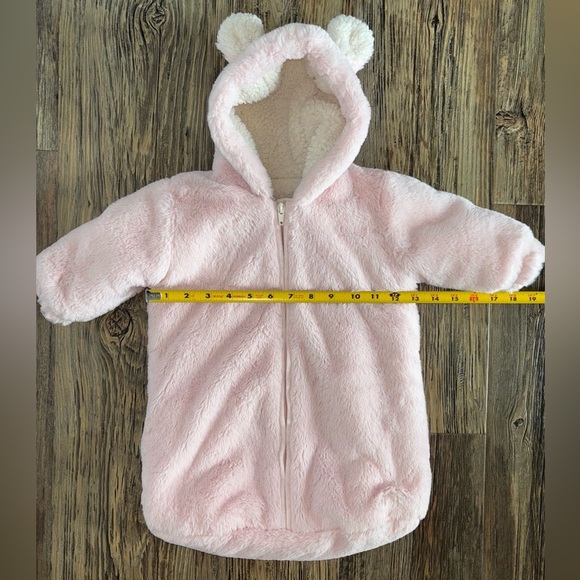 Petit Monde Hooded (w/Ears) Baby Bunting Pink Sherpa Lined 0-3 Mos Winter Gear - Picture 7 of 8
